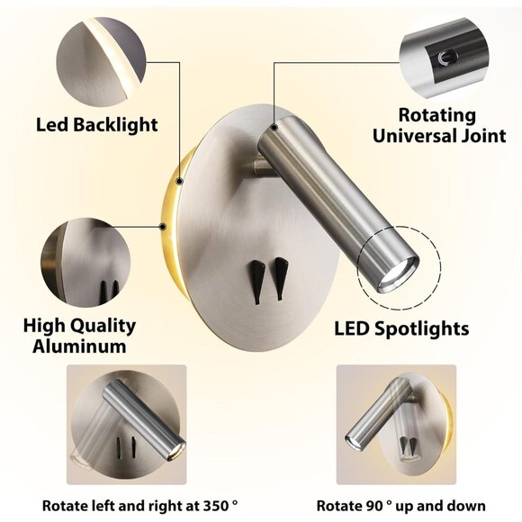 Wall Mounted Reading Light Beside Night Wall Lamp Sconce Switch - Picture 2 of 8